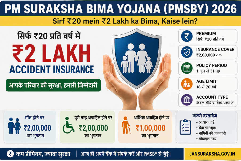 PMSBY Scheme 2026- ₹20 Me ₹2 Lakh Accidental Insurance