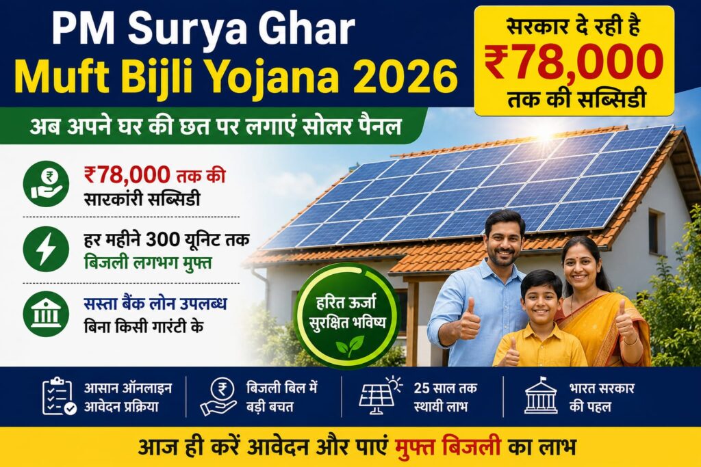 PM Surya Ghar Muft Bijli Yojana 2026 rooftop Solar Panel Subsidy